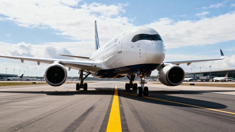 飞机滑行于机场跑道图片