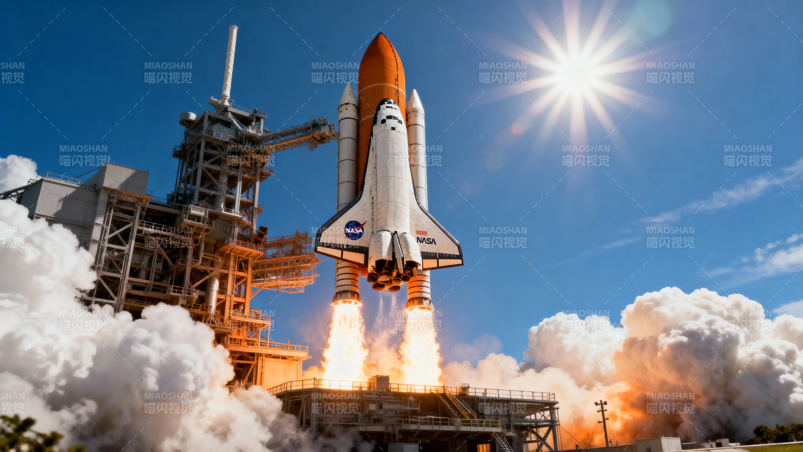 航天飞机点火升空瞬间图片