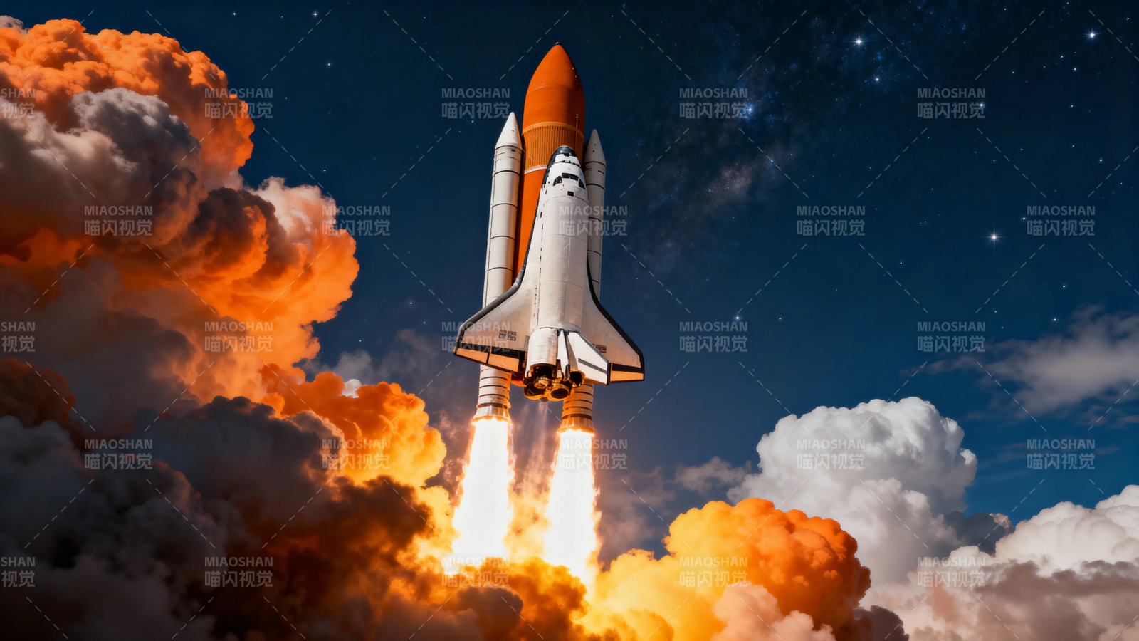 航天飞机升空 火焰映星空图片