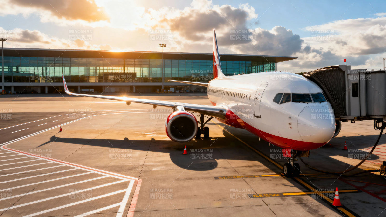 夕阳下的机场停机坪客机图片