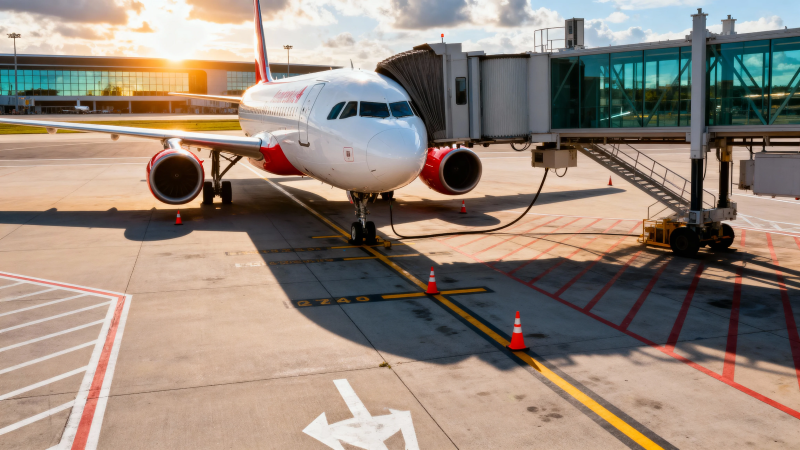 夕阳下的机场停机坪客机图片