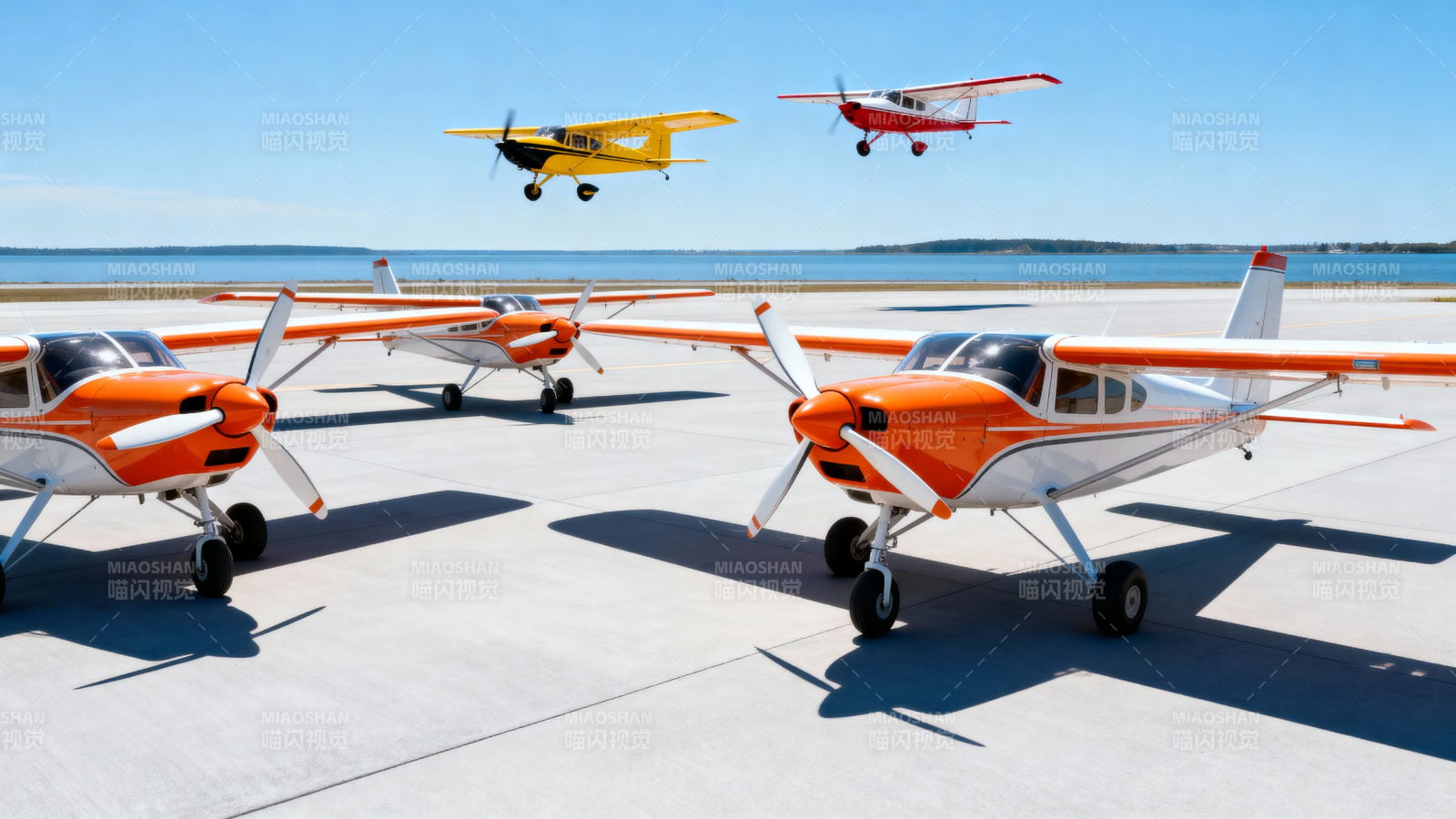 橙白小机列阵 黄红双机翱翔图片