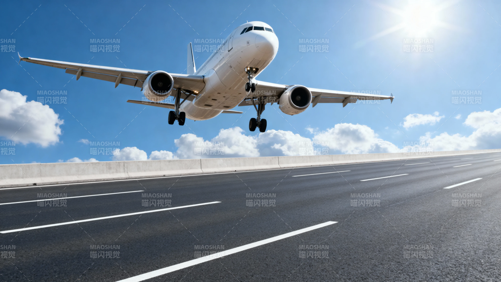 飞机低空飞越高速公路图片