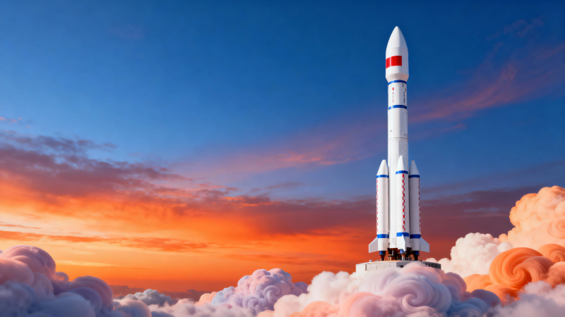 火箭升空 霞光万丈图片