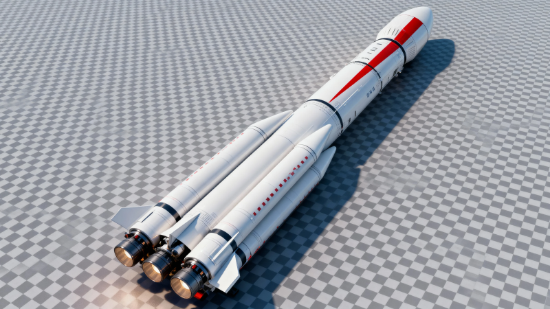 三枚火箭并排静置棋盘格地面图片