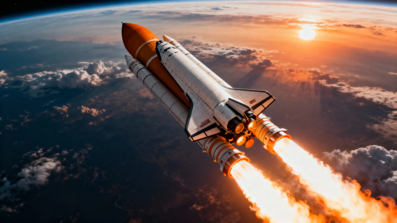 航天飞机升空 烈焰划破天际图片