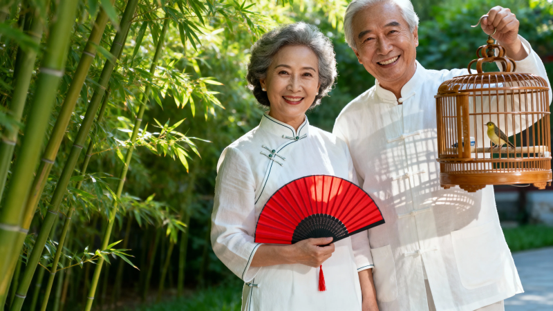 竹影伴老 扇鸟同欢图片