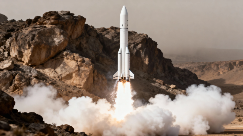 火箭沙漠升空 烈焰腾云图片