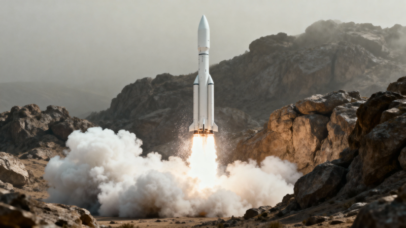 火箭荒漠升空 烈焰破云图片