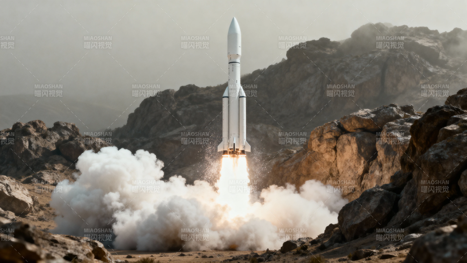 火箭荒漠升空 烈焰破云图片