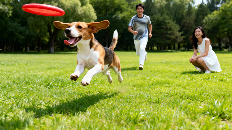 人狗嬉戏 飞盘乐翻天图片
