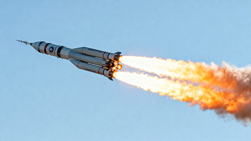 火箭升空 烈焰划破蓝天图片