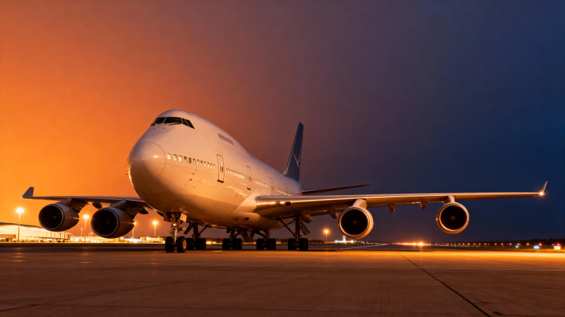 夕阳下的波音静候起飞图片