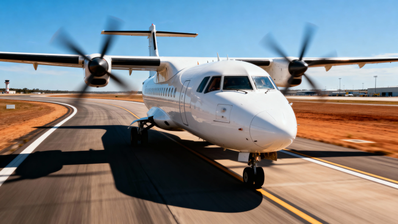 双发涡桨飞机滑行中图片