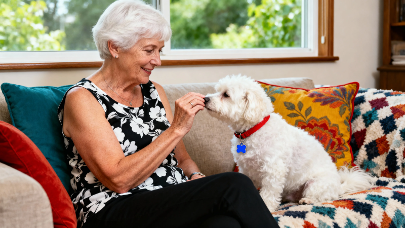 奶奶喂狗 温馨相伴图片