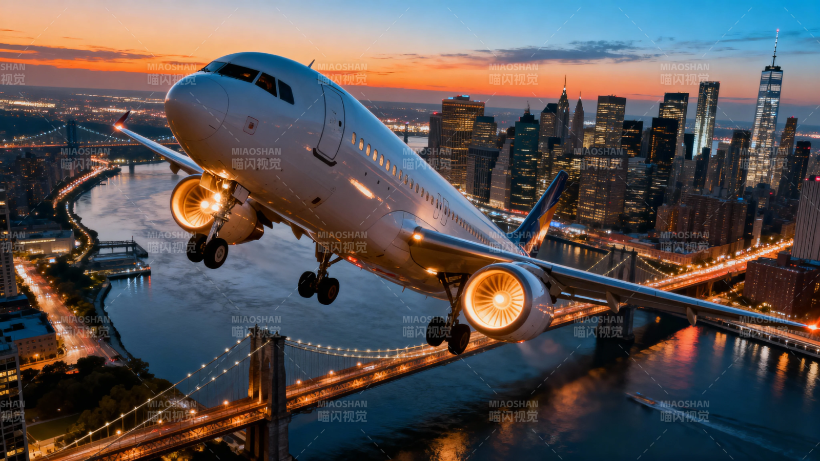 飞机夜航纽约城图片