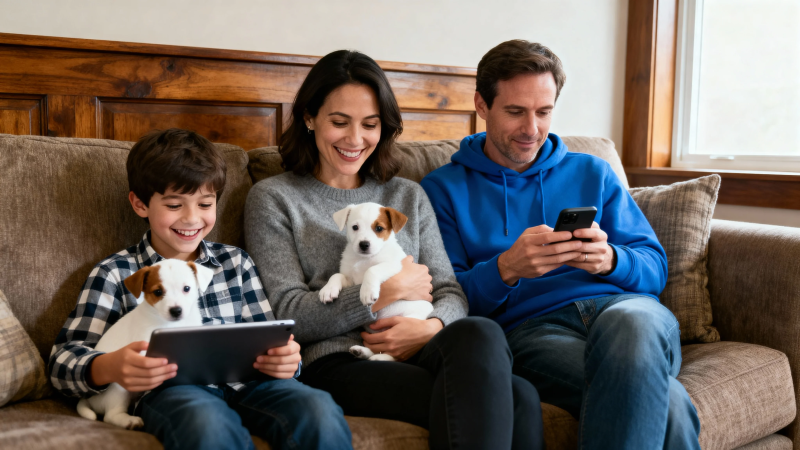 一家四口温馨居家时光图片