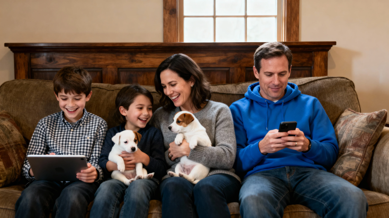 一家四口沙发温馨时光图片