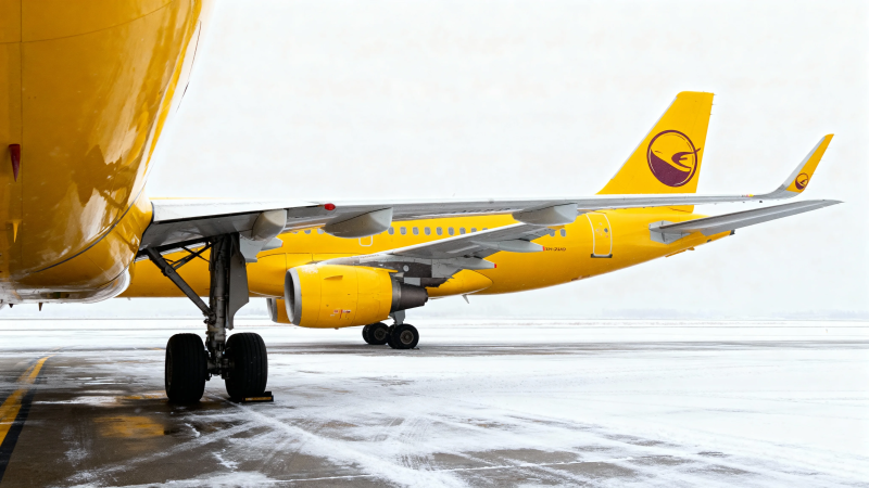 雪地黄飞机静待起飞图片