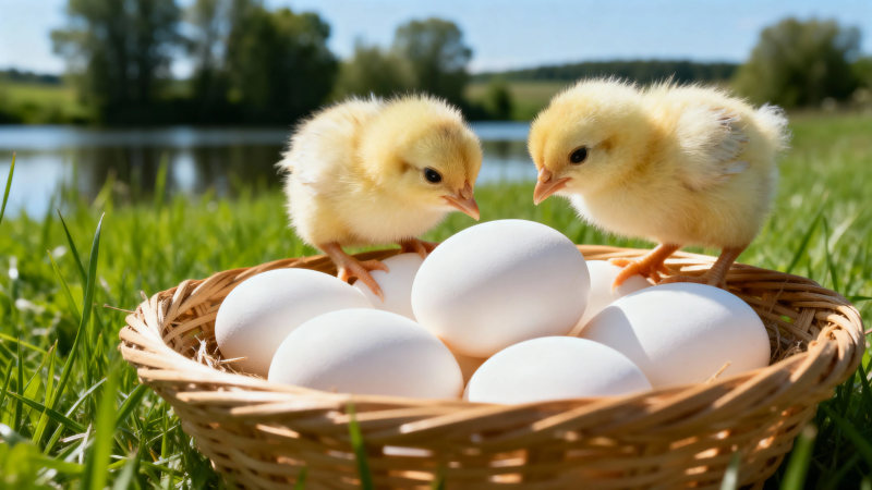雏鸡守蛋 春日田园趣图片