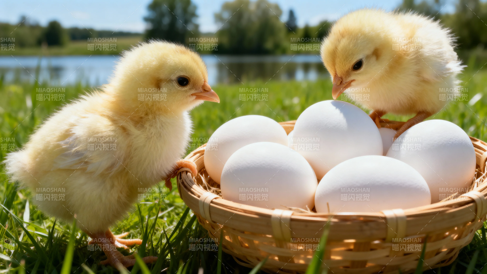 小鸡与蛋篮 春日田园趣图片