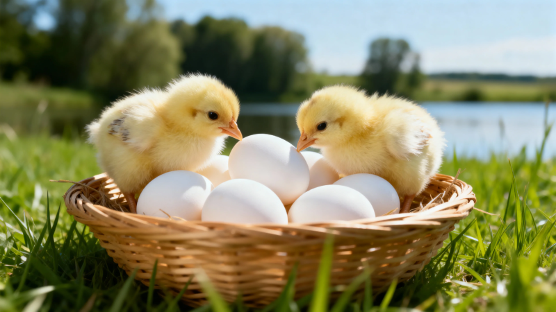 雏鸡伴蛋 春日田园趣图片
