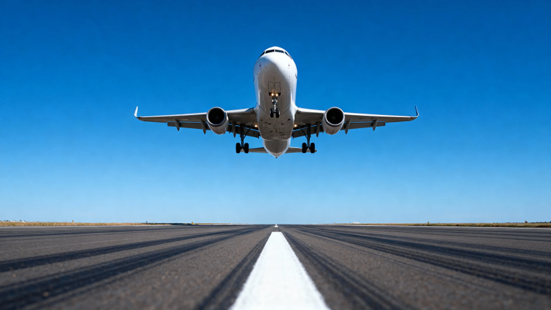 飞机起飞瞬间 蓝天跑道图片