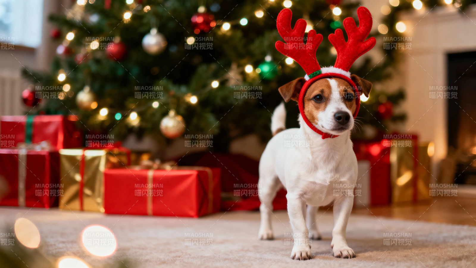 圣诞小鹿犬 萌翻节日夜图片
