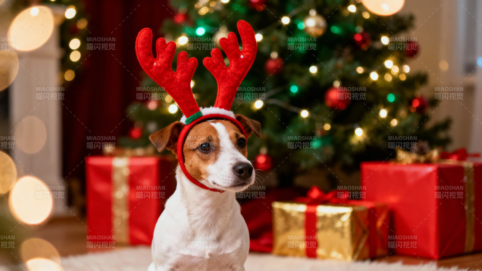 圣诞鹿角狗 萌翻节日夜图片
