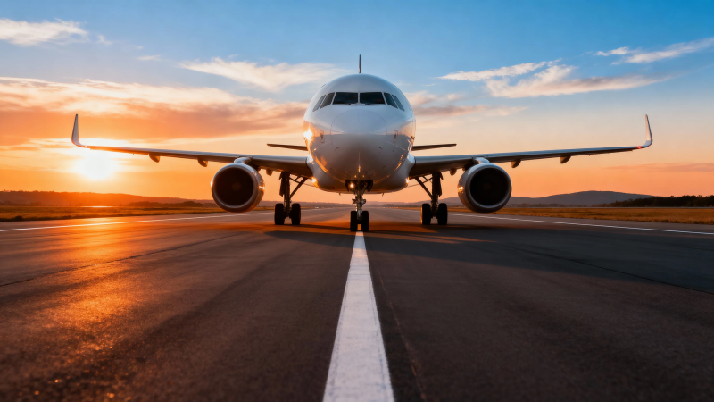 夕阳下的飞机跑道图片