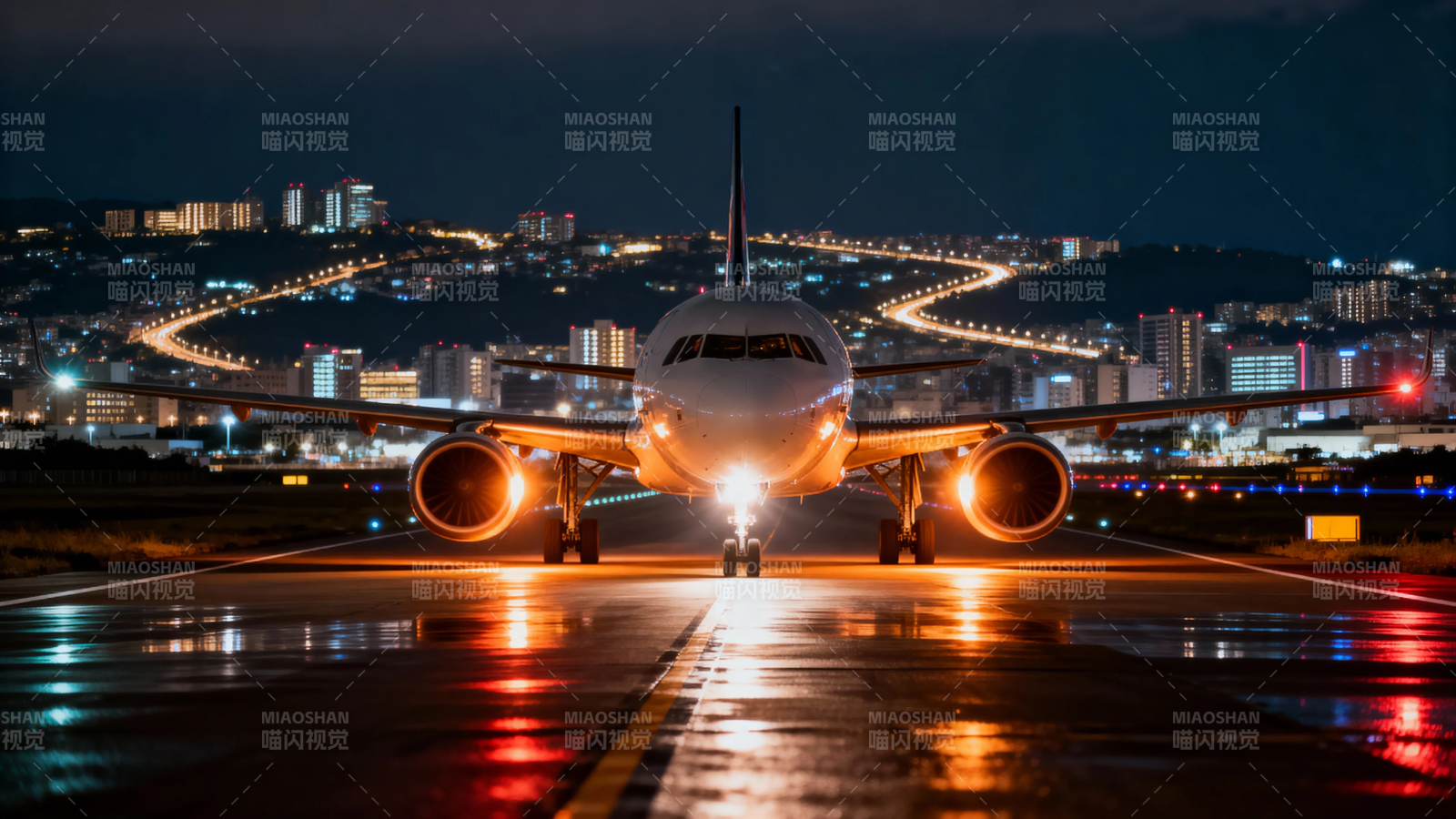 夜航启程 城市灯火相伴图片