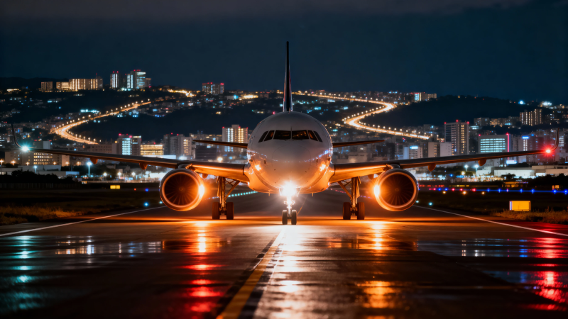 夜航启程 城市灯火相伴图片