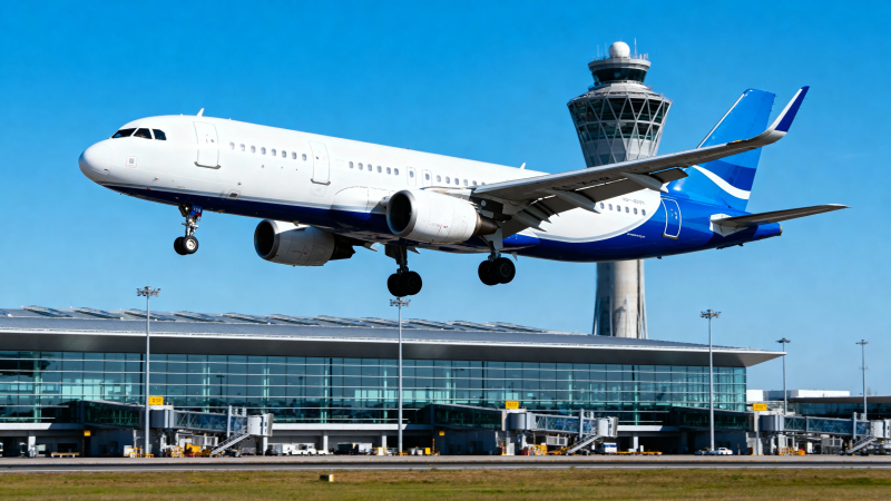 飞机降落机场塔台背景图片