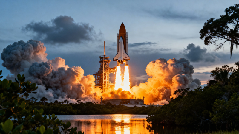 航天飞机发射升空瞬间图片