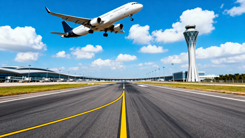 飞机起飞 塔台守望蓝天图片