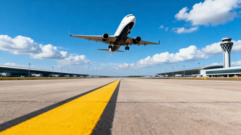 飞机起飞 蓝天跑道景图片