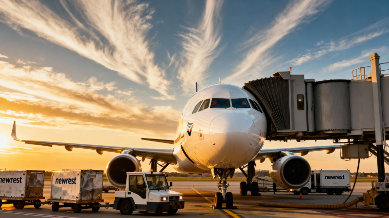 夕阳下的机场停机坪图片