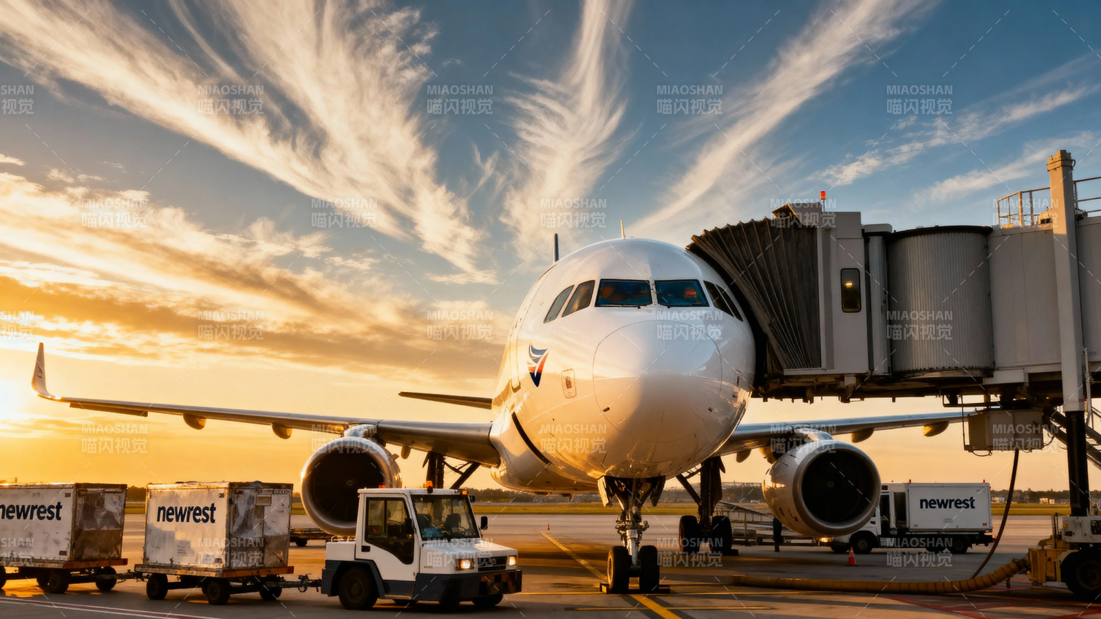 夕阳下的机场停机坪图片