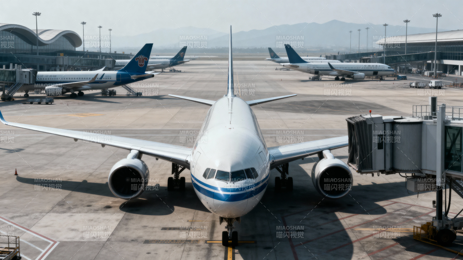 机场停机坪上的客机群图片