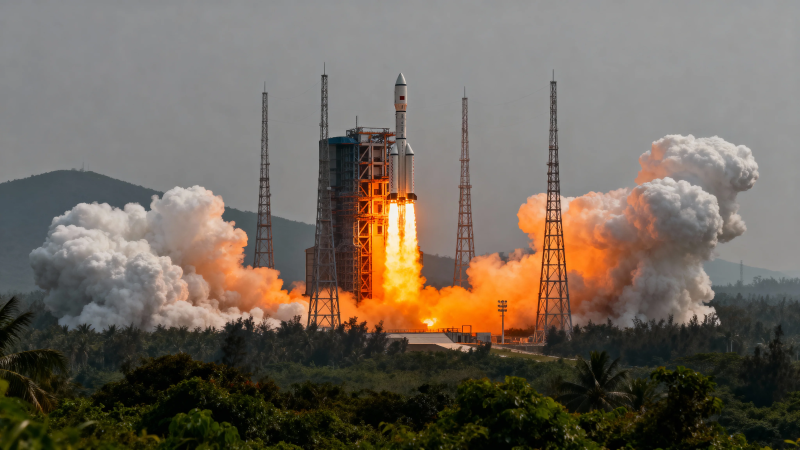 火箭发射 烈焰腾空图片