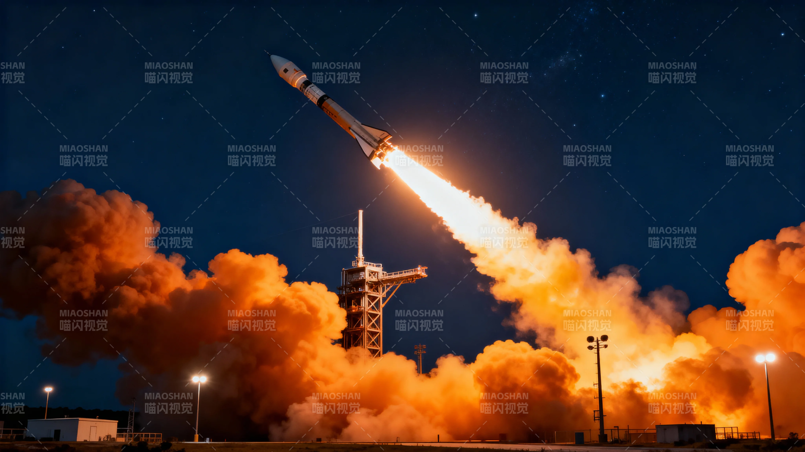 火箭夜升空 烈焰耀星空图片