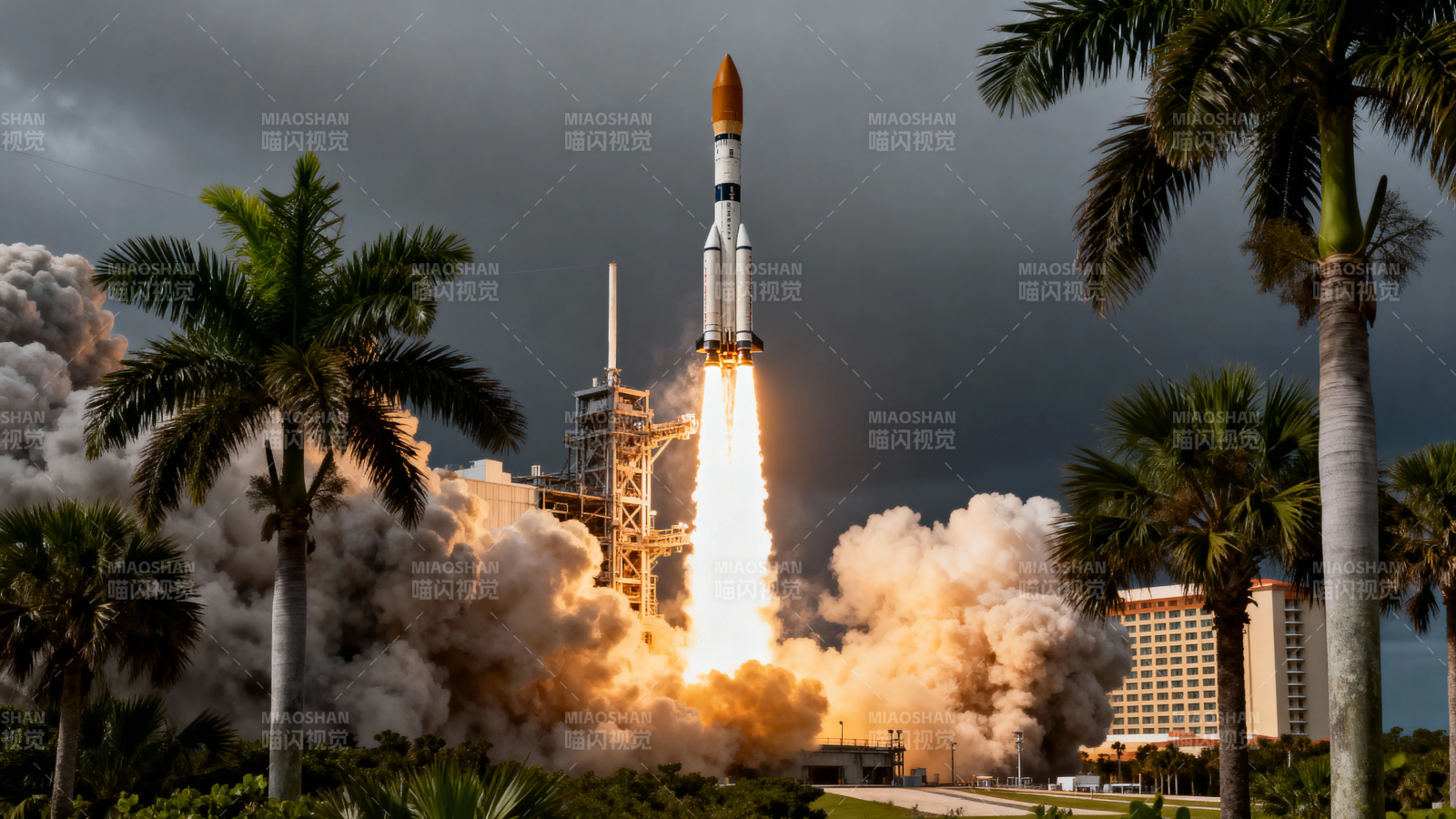 火箭升空 棕榈环绕图片