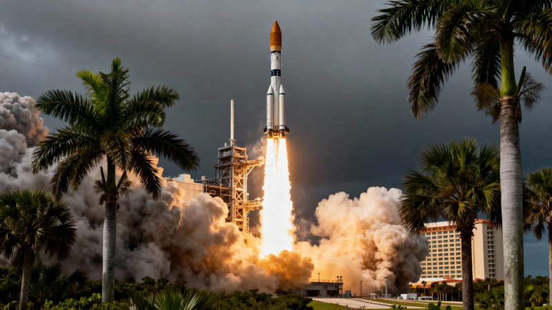 火箭升空 棕榈环绕图片