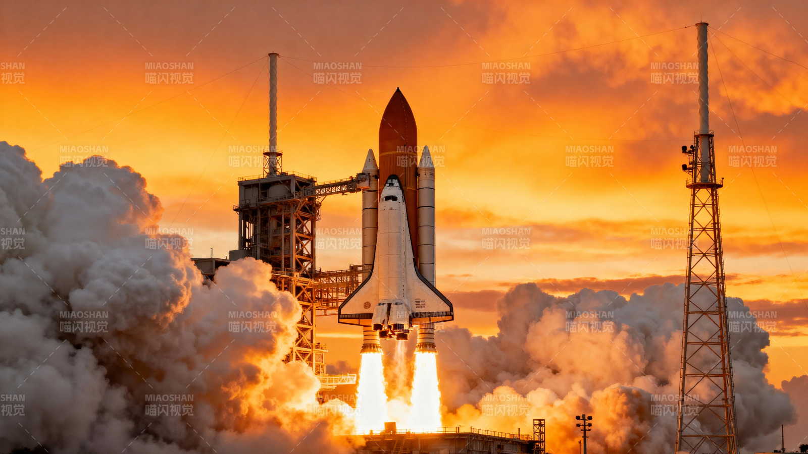 航天飞机日落发射瞬间图片