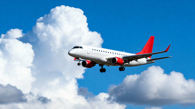 红尾客机穿云飞行图片