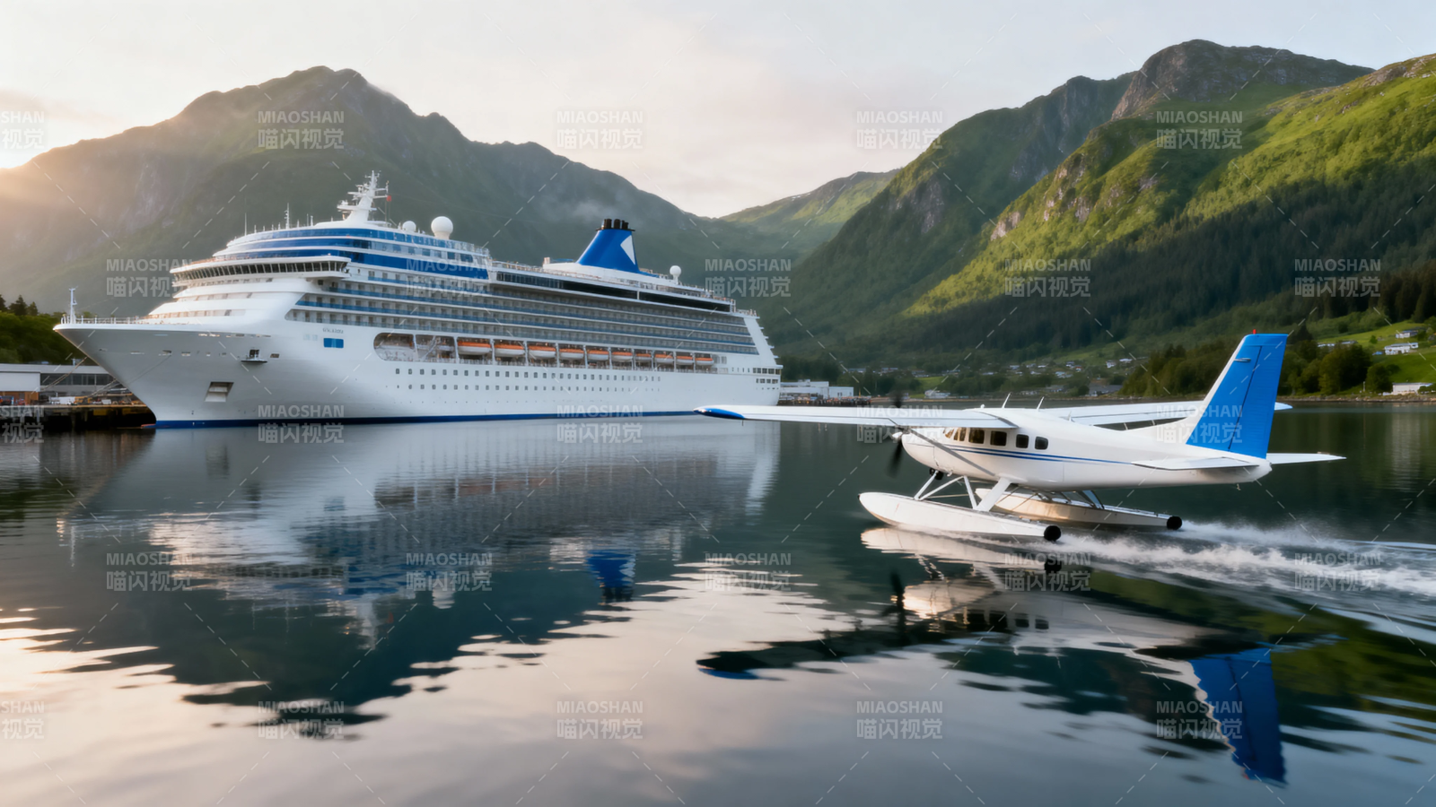 邮轮伴飞艇 山湖映美景图片