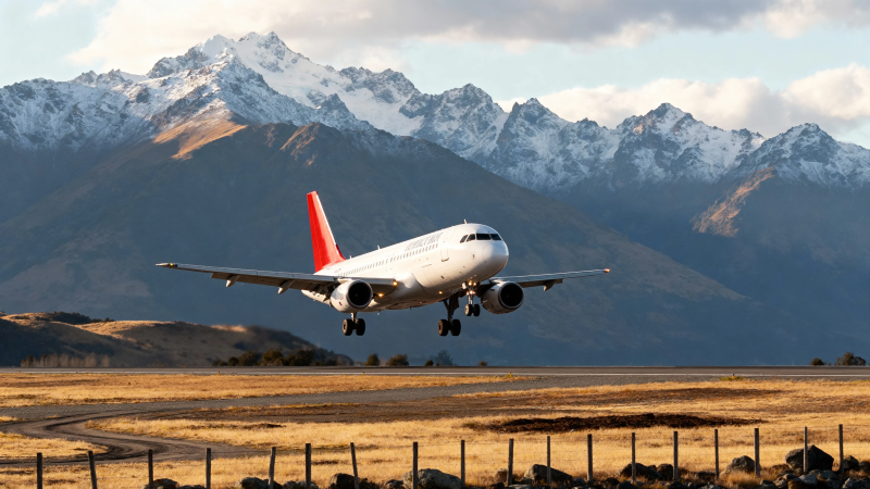 雪山下飞机降落瞬间图片