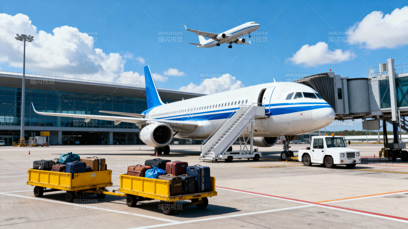 机场停机坪 行李装卸与起飞瞬间图片