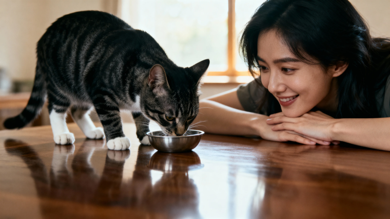 人猫共餐 温馨时刻图片