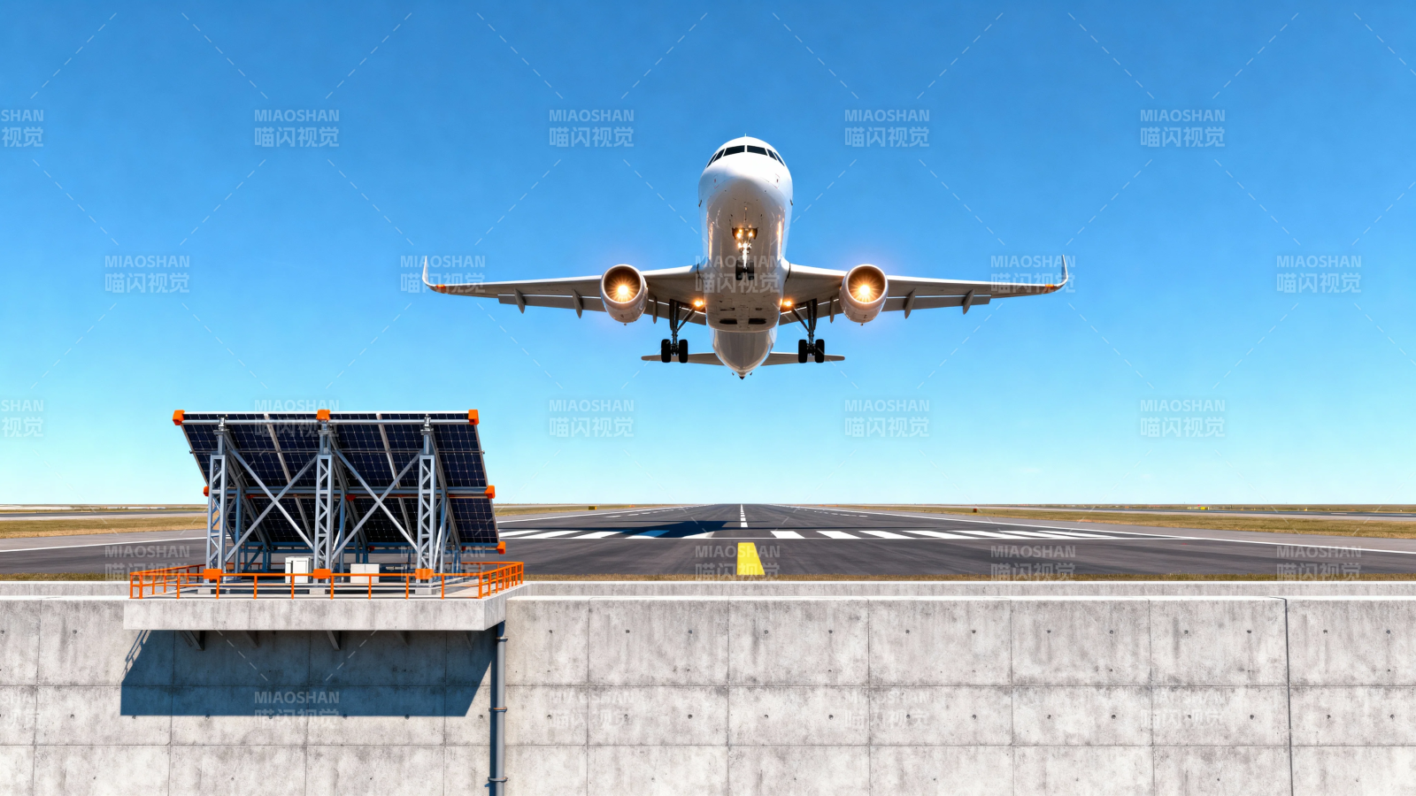 飞机降落 跑道旁设太阳能板图片